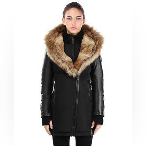 RUDSAK Grace Black Leather Jacket with Brown Fur Trim
